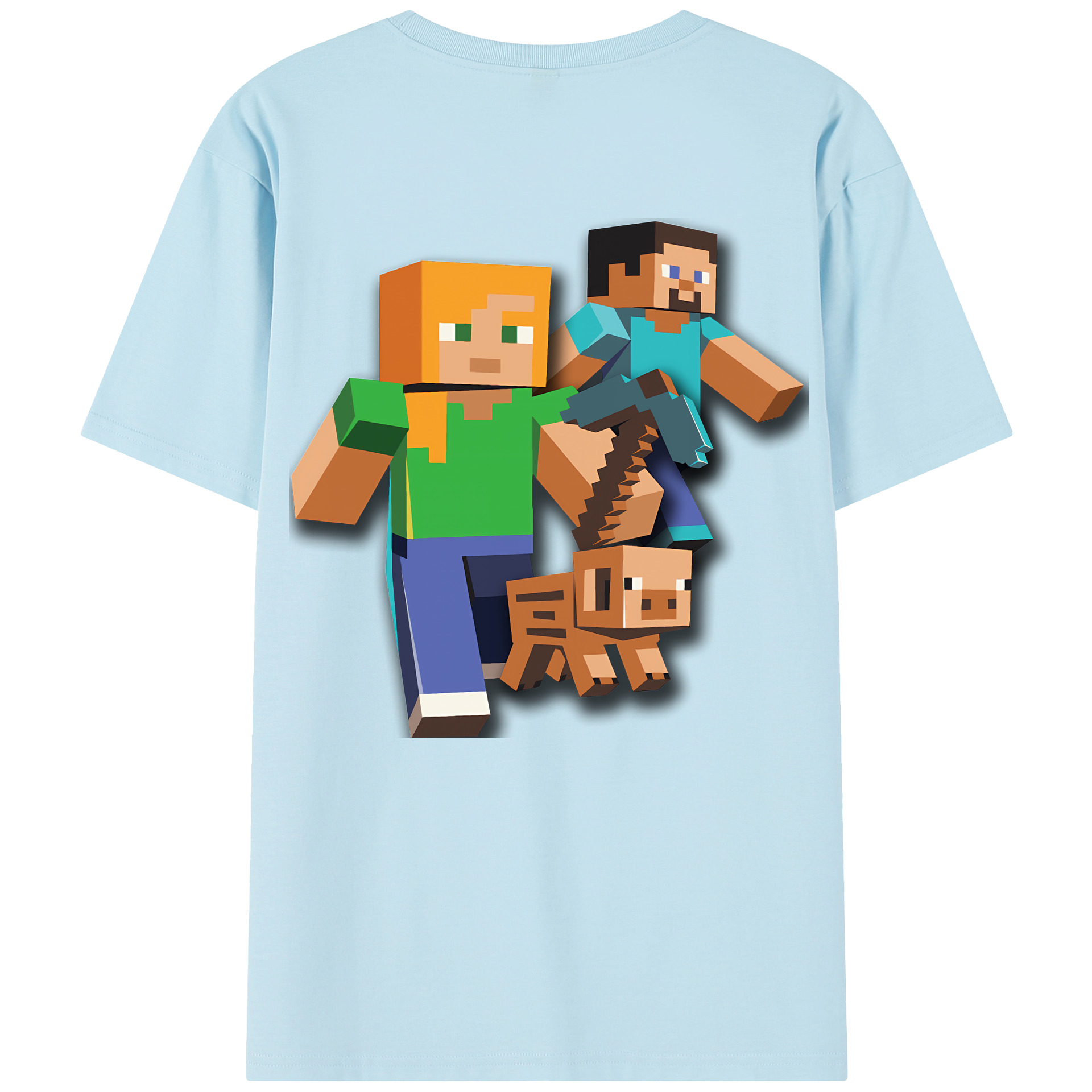 （画像用） マインクラフト ブロックの世界 Minecraft MC Block world 綿100％半袖Tシャツ（背面プリント）